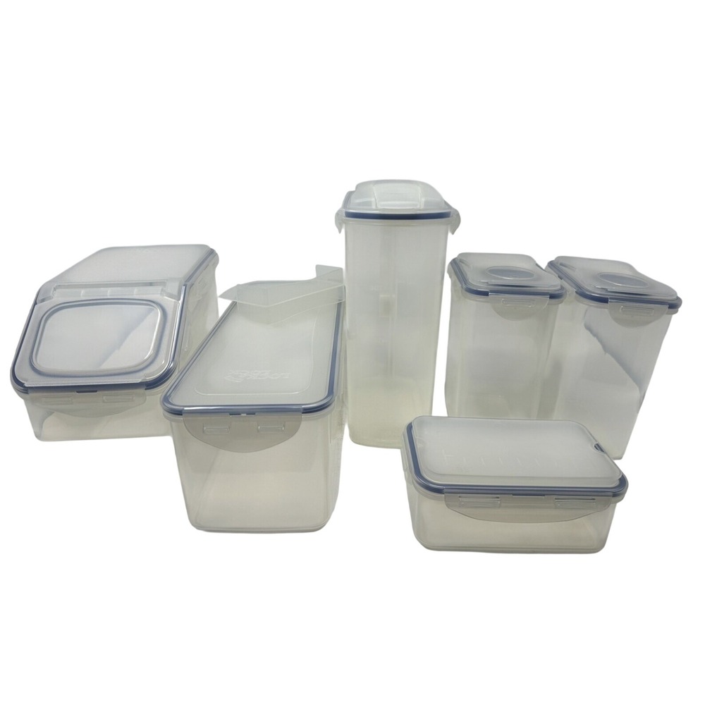 LocknLock Easy Essentials Pantry Food Storage Container Set 6pc Clear Blue Lid